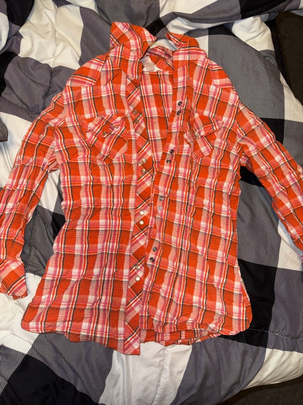 Orange Plaid Button-Up flannel